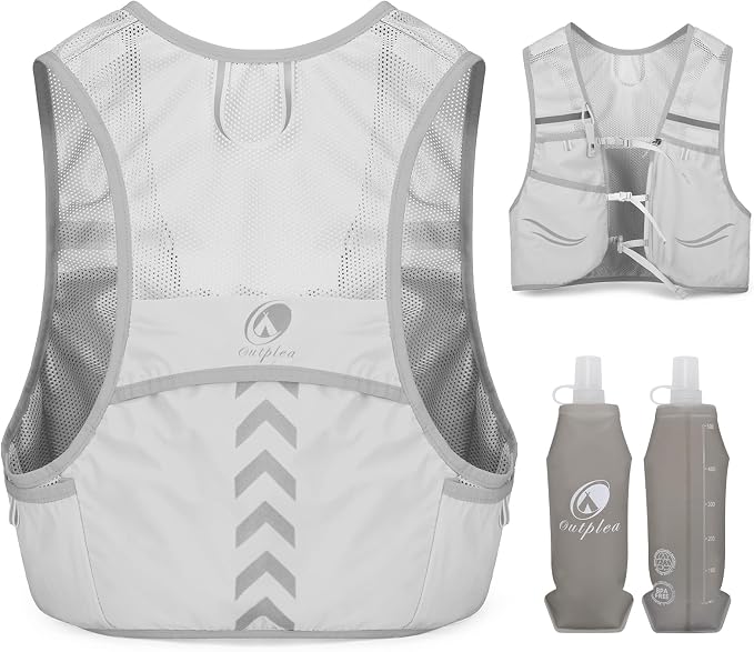 Lightweight Running Vest with 2pcs 500ml Water Bottle for Men Women, Reflective Water Vest Hydration Pack Hydropack for Hiking, M/L