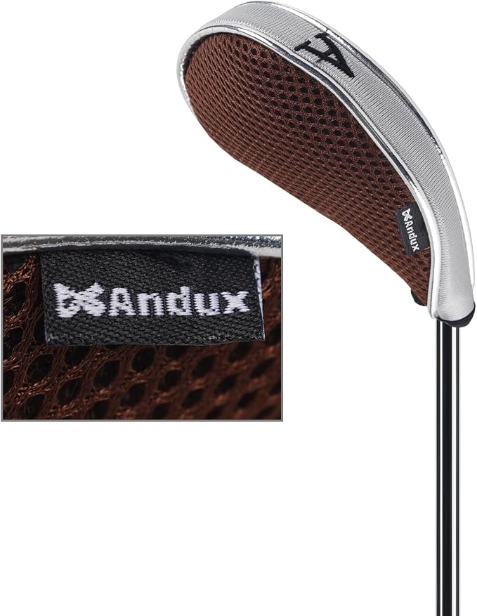 Andux Mesh Golf Iron Club Head Covers with Zipper 10pcs/Set | Left and Right Handed | Short Neck | Silver Piping | all the Same Size