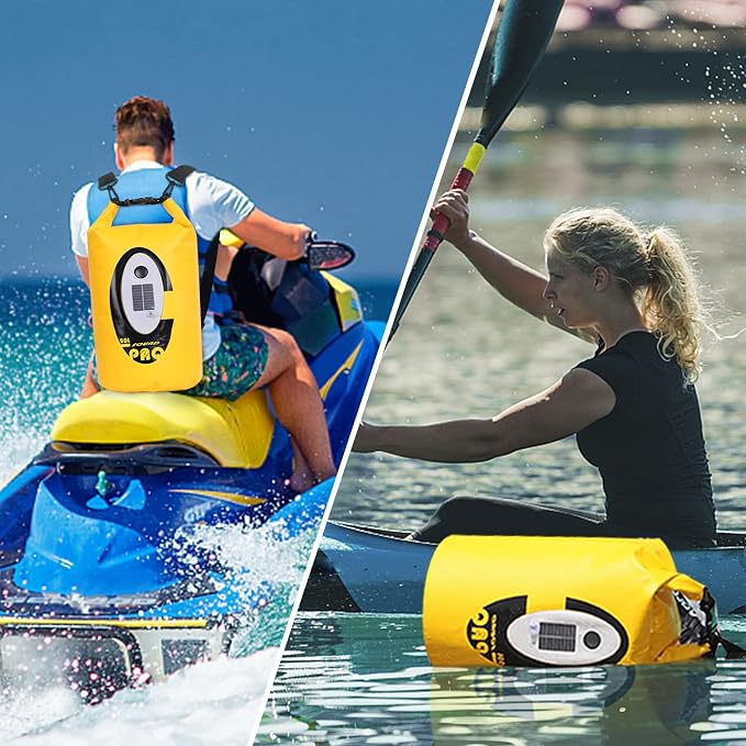 Qoolife Dry Bag Waterproof with Solar Bluetooth Speaker & Light - 10L/20L Roll Top Dry Sack Keeps Gear Dry for Men Women Kayaking, Beach, Rafting, Boating, Hiking, Camping and Fishing