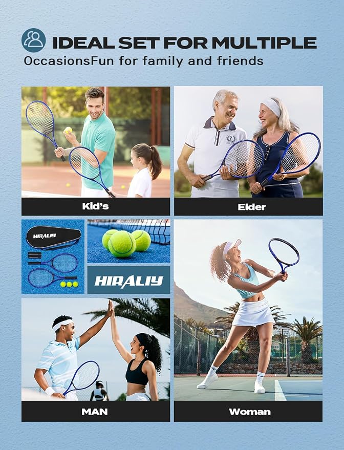 HIRALIY Tennis Rackets 2 Pack for Adults Beginners - 27 Inch Lightweight Aluminum Tennis Racquet Set with 3 Balls & Carry Bag - Vibration Dampening & Large Sweet Spot for Men Women Couples