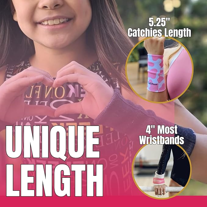 Catchies 5.25 Inch Gymnastics Wristbands for Grips for Athletes Ages 6-18+ | Extended Protection with 31% More Coverage - Dry Bands Alternative for Young Female Gymnasts
