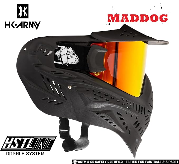 Maddog HK Army HSTL Paintball Airsoft Mask Goggle System | Replaceable Thermal Dual-Pane Anti Fog Lens | Adjustable Full-Face Safety Certified Protection