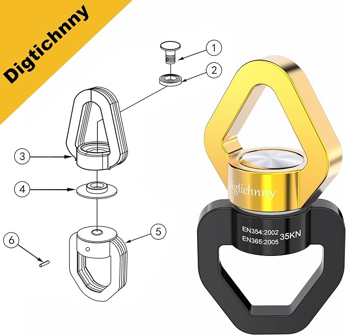Swing Swivel Heavy Duty, 35KN Safety Rotational Device,Spinner Swivel for for Web Tree Tire Rope Swing, Aerial Dance, Hanging Hammock with 2 carabiners,Black Gold
