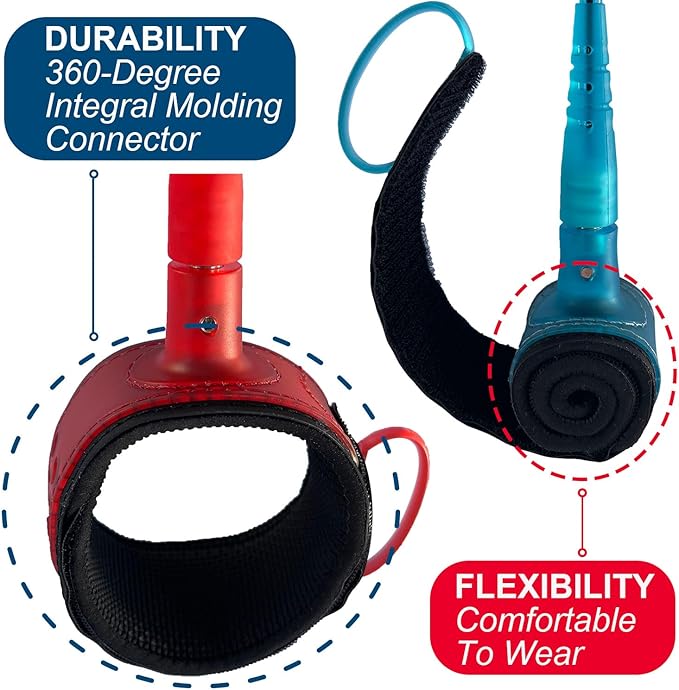 SIXPACK ACTION Pioneering Surf Leash, 5ft/6ft/7ft/8ft/9ft Comp Pro Surfboard Leash with 360-Degree Integral Molding Cuff Providing Maximum Durability, Flexibility and Comfort