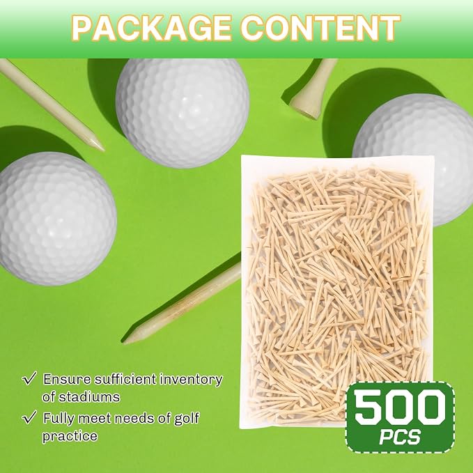 Bamboo Golf Tees 1000/500/250 PCS 2-3/4 & 3-1/4 inch Length | Bamboo Golf Tees, 7X Stronger Than Wood Golf Tees, Reduce Friction & Side Spin