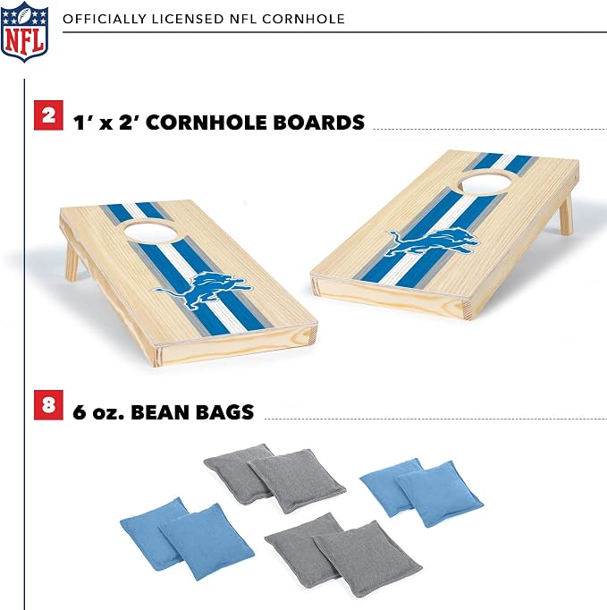 NFL Football Portable Size 1' x 2' Solid Wood Cornhole Set with Direct Print HD Team Graphics – Travel Size