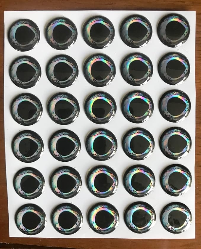 Brule 3-D Holographic Epoxy Fish Eyes (5mm-20mm) 60 Pack, Handpoured, Fishing Fly Tying Lures DIY Crafts