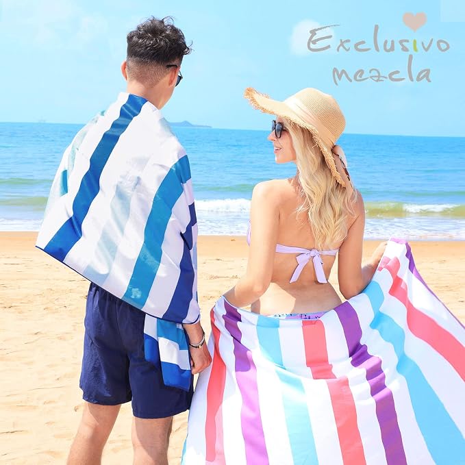Exclusivo Mezcla Microfiber Quick Dry Beach Towel, Oversized Lightweight Sandfree Pool Towel for Swimming Camping Travel with Bag (Purple, 35x70 Inches)