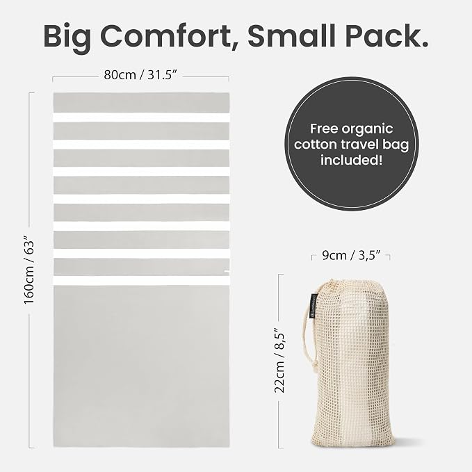 SummerSand Microfiber Beach Towel - Quick Dry, Sand Free - Compact and Lightweight for Travel - Recycled Materials - Travel Bag Included - Large Microfiber Towel (63x31.5in – Marble Sand)