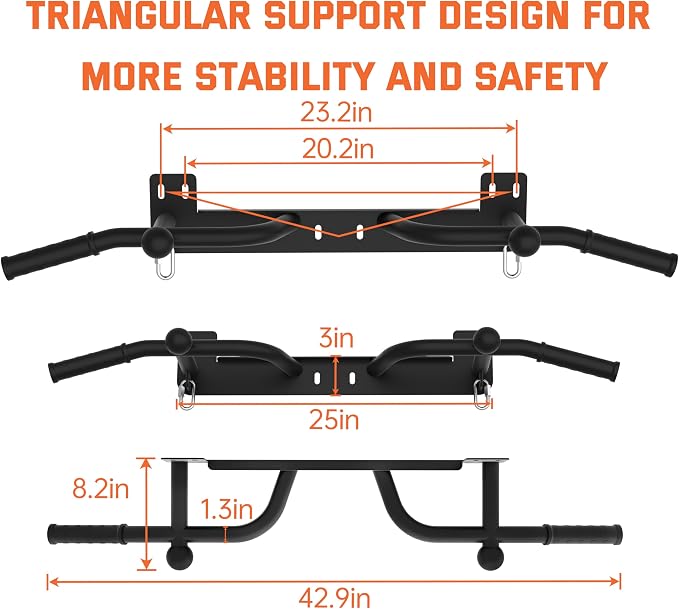 Wall Mounted Pull Up Bar - Heavy Duty Chin Up Bar, Pull-Up Bar for Garage, Joist, Wall Mount - Multifunctional Fitness Bar, Supports up to 600 Lbs