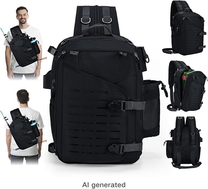 Goture Black Tackle Bag with Trays, Fishing Backpack for Men Professional Fishing Gear Organizer with MOLLE System, Rod Holder