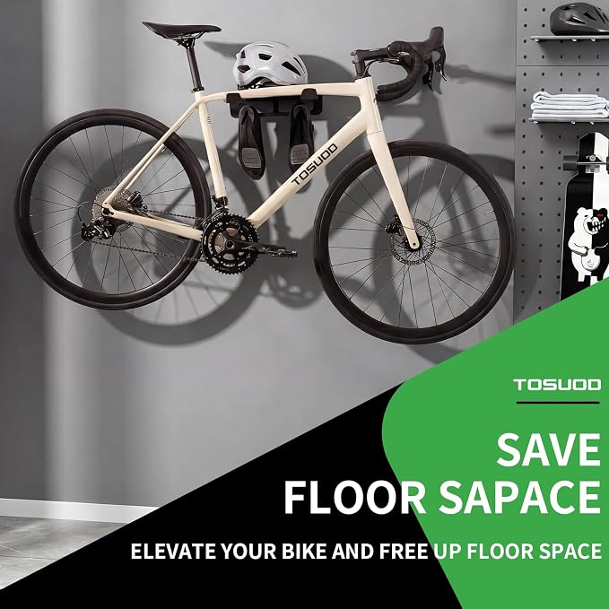 Bike Wall Mount Rack Indoor Bike Storage Garage Bike Rack Wall Mount with Shelf and Hooks Store Your Helmet and Shoes Heavy-Duty Adjustable Bike Hanger for a Single Road, Mountain Bicycle