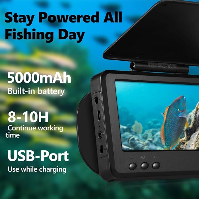 𝟮𝟬𝟮𝟲 𝗡𝗘𝗪 Underwater Fishing Camera HD1080P 4.3'' IPS w/ 5000mAh, [30°~150° Angle Fin] Ice Fishing Camera Underwater Portable Fish Finder Fishing Gift for Men, IR, Boat and Kayak Fishing, 65FT