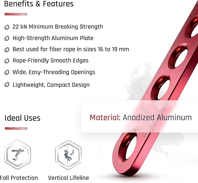 22 kN Rope Termination Plate – Aluminum Rigging Plate for 5/8"–3/4" Kernmantle Rope – Anchor Plate for Vertical Lifeline and Fall Protection