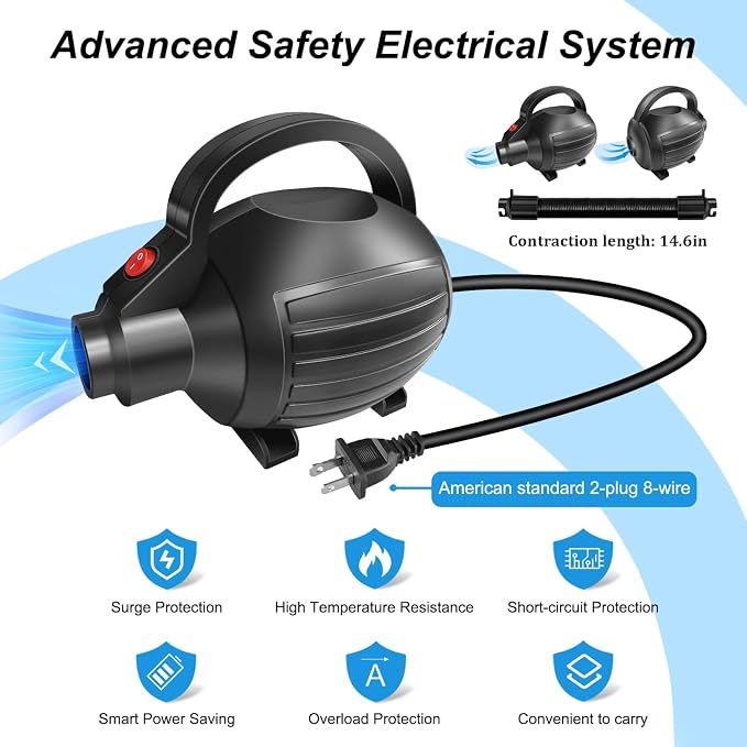 AWSUM 600W Electric Air Pump for Inflatable Gymnastics Mat, 110-120V AC Air Mattress Quick Fill Inflator Deflator Pump, Portable for Pool Floats/Air Bed/Gymnastics/Gym,4 Nozzles