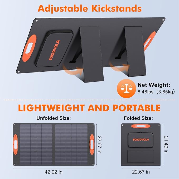 SOKIOVOLA N-Type 16BB 100W Portable Solar Panel 18V Mono ETFE Foldable Solar Panel,25% High Efficiency IP68 Waterproof for Camping Outdoor RV Blackout