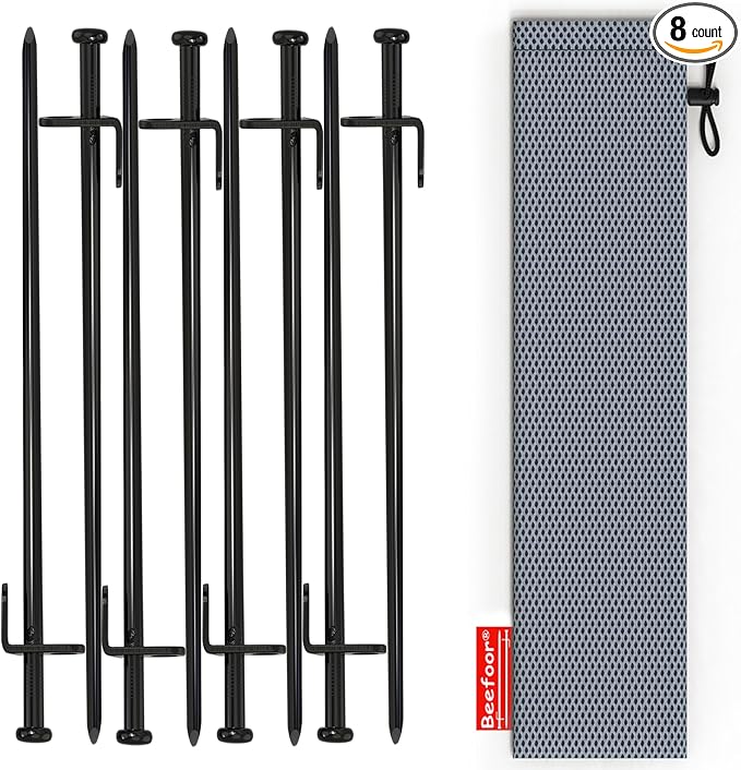 Heavy Duty Steel Tent Stakes - Tarp Pegs Camping Stakes for Outdoor Camping Canopy and tarp, 12 inch 8/10/12PC Pack