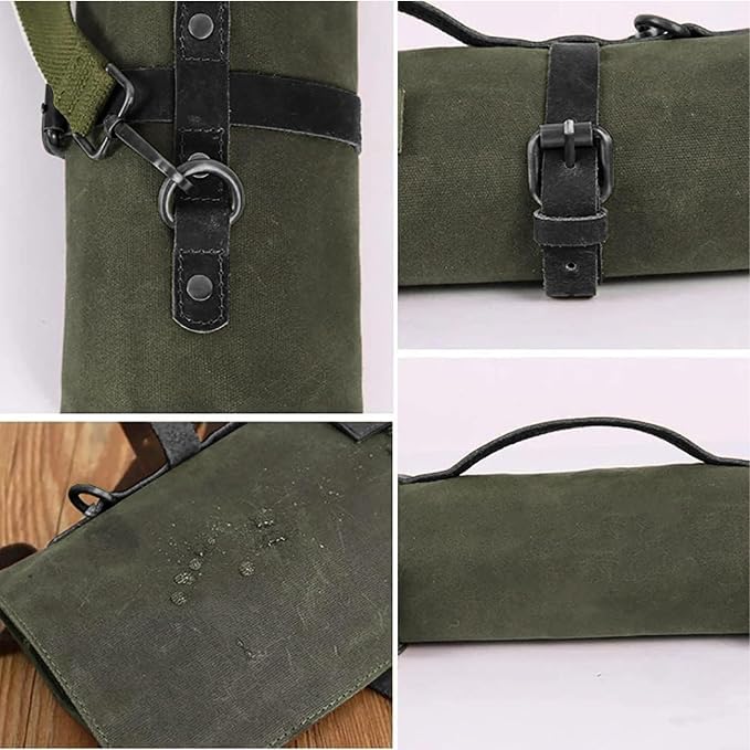 Large Chef’s Knife Roll Bag,Heavy Duty Waxed Canvas Knife Carrier,11 Pockets Kitchen Cooking Tools Storage Case, Easily Carried By Shoulder Strap ForProfessional Chefs,Culinary School Students