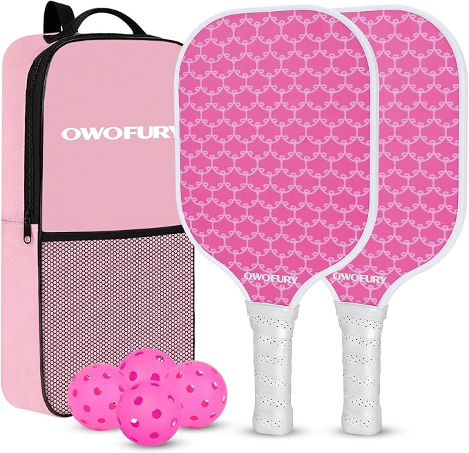Fiberglass Pickleball Paddles Set of 2, Pickle Ball Racket Lightweight Honeycomb Core Control Paddle, with 4 Indoor Outdoor Balls and Bag for Men Women