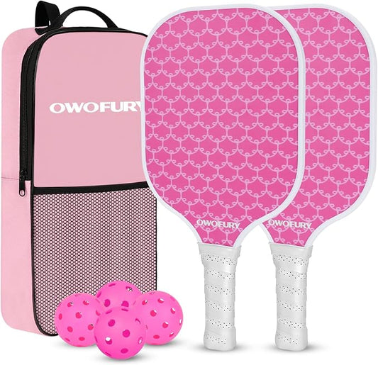 Fiberglass Pickleball Paddles Set of 2, Pickle Ball Racket Lightweight Honeycomb Core Control Paddle, with 4 Indoor Outdoor Balls and Bag for Men Women