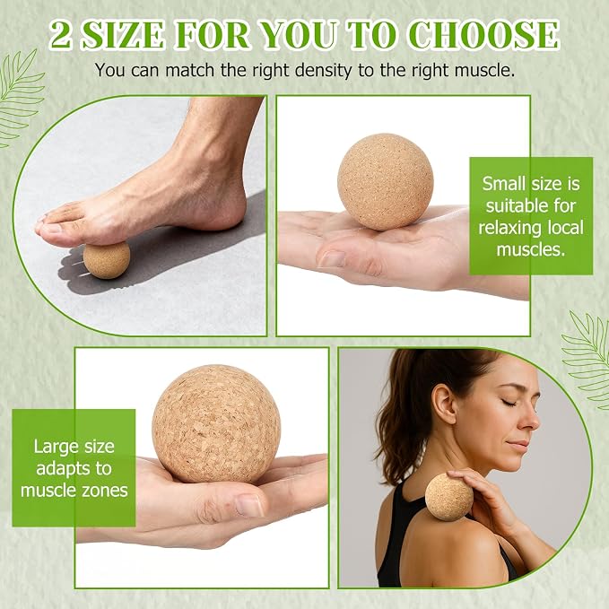 4 Pcs Cork Massage Ball Set Peanut Double Lacrosse and Spherical Massage Balls for Muscle Pain Relief Stress Travel Yoga Therapy