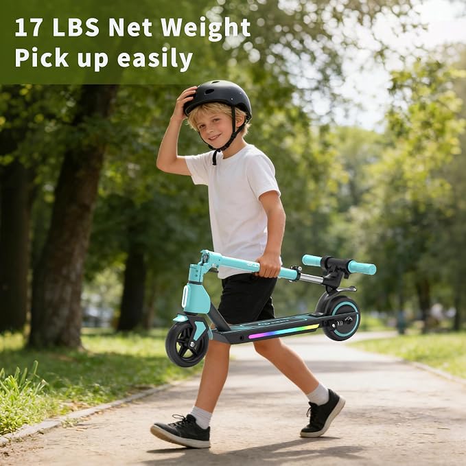 SIMATE Electric Scooter for Kids Ages 6-14, 3 Adjustable Heights 34"/37"/39", LED Display & Colorful Lights, Foldable Kids Electric Scooter, 8.7 MPH Safe Speed, Gifts for Boys Girls
