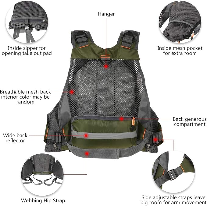 Lixada Fly Fishing Vest Fishing Jacket Breathable Polyester Mesh Design Fishing Vest