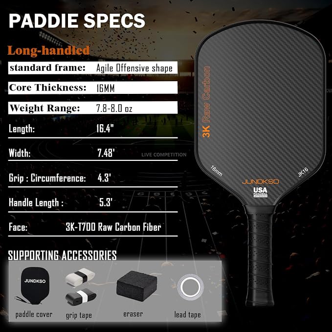Carbon Fiber Pickleball Paddles USAPA Approved Raw Carbon Frosted