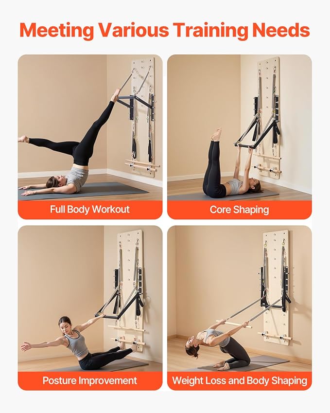 VEVOR Pilates Reformer Foldable, Suitable for Intermediate and Beginners Users, Pilates Equipment for Home Gym Studio Use with 4 Adjustable Resistance Spring, Up to 400 LBS