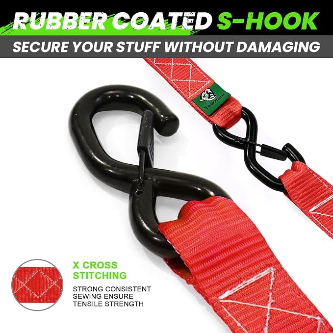 Ratchet Straps Heavy Duty 4 Pack -1.5 Inch x 8 Feet (5,208LB Break Strength)- Motorcycle Tie Down Straps -1.5xThickened Wear-Resistant Ratchet Tie Down Set for Powersports, Motorcycle or Moving Cargo