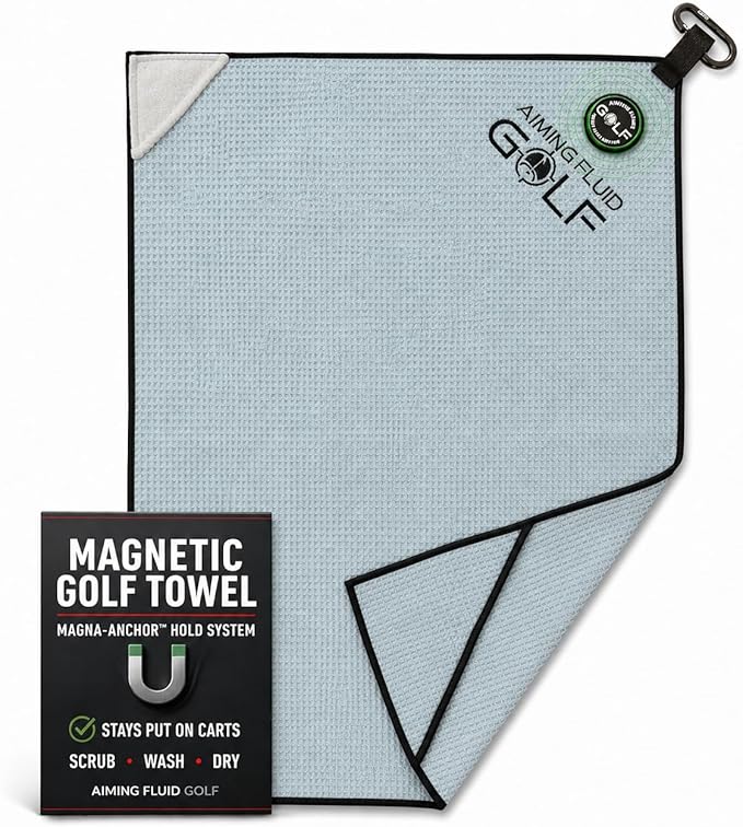 Magnetic 3-Stage Cleaning System Golf Towel - Microfiber Rag with Magnet for Golfcart Bags for Men and Women Golfers Accessories (Limited Edition Birdie Blue, 16" x 24" Stubby)