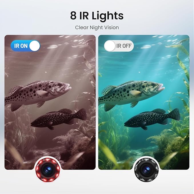 Eyoyo Underwater Fishing Camera 5-Inch: 720P DVR Recording 32GB, 8 IR Night Lights, 10000mAh Battery, 66 FT Cable Portable Fish Finder for Lake, Boat, Ice Fishing Gear
