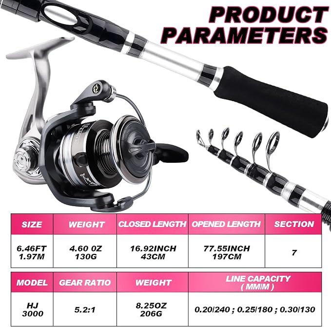 2PCS Telescopic Fishing Rods and Reels Combo Set Portable Fishing Pole | Spinning Reel Lures Accessories with Storage Bag Saltwater Freshwater Fishing Pole Combo Fishermen Gift