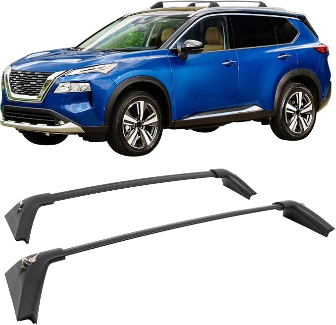 IKON MOTORSPORTS Lockable Roof Rack Cross Bars Compatible with 2021-2026 Nissan Rogue (Not Fit Rock Creek Model), Aluminum Black Anti-Theft Lock Crossbars with Key (Factory Side Rails Required)
