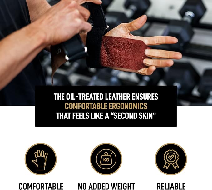 Roogrips 2 Finger Premium Leather Hand Grips for Gymnastic Bars, Cross Training, Gym & Home Workouts, Pull Up Bars & Weightlifting - The Most Durable Palm Guard from Rips and Blisters