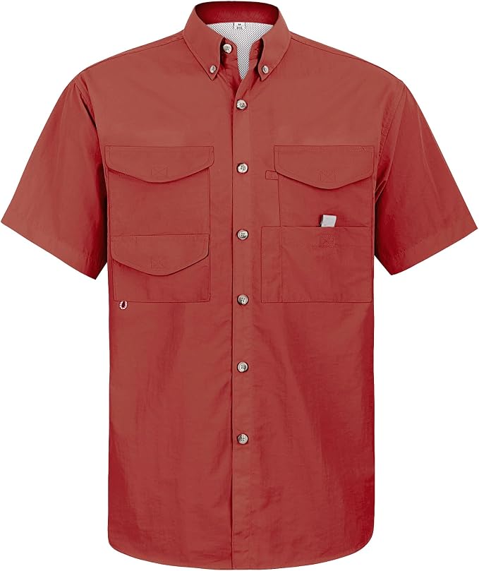 Alimens & Gentle Short Sleeve Fishing Shirt Wicking Fabric Sun Protection Casual Button Down Shirts