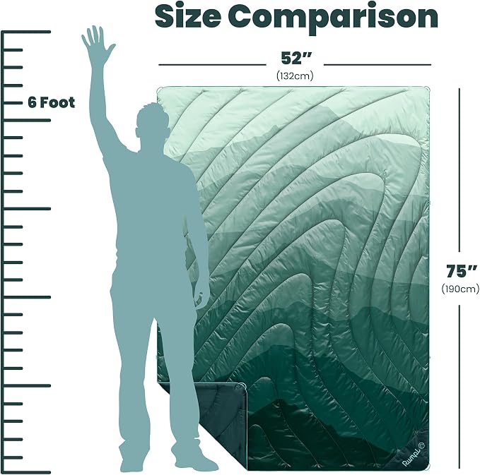 Rumpl Original Puffy 1-Person Blanket for Camping and Outdoors, Cascade Fade - Green