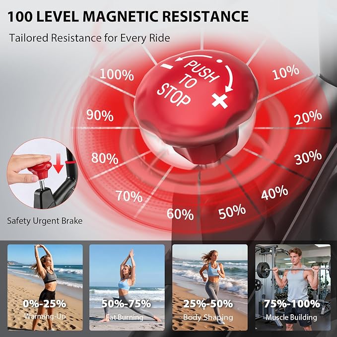 Exercise Bike, Wenoker Magnetic Stationary Bike for Home App Sync Indoor Bike with Adjustable Seat and Handlebar, Transport Wheels and Fitness Courses for Weight Loss