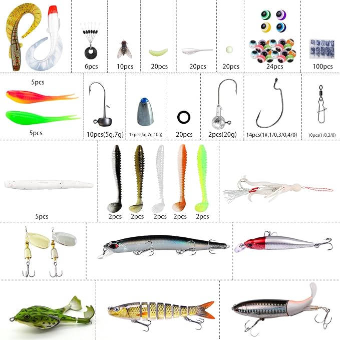 Fishing Lures, 306Pcs Tackle Box with Tackle Included, Crankbaits, Spoon, Hooks, Weights & Other Accessories, Bass Fishing Bait Lure Gear Kit Gift