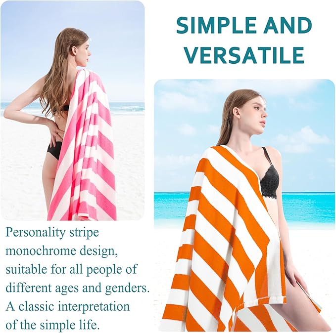6 Packs Oversized Stripe Beach Towel Thin Terry Set with Towel Bands Extra Large XL Big Clearance Soft Super Swim Towels Pool Bath Travel Accessories Essentials Blanket Men Women Adults Gift Orange