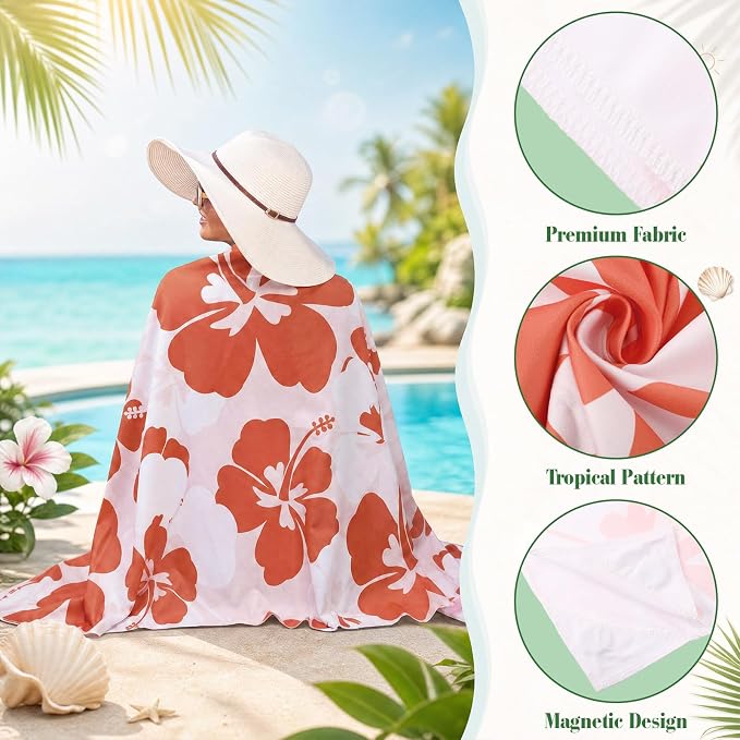 2 Pack Magnetic Beach Towels 74.8"x30" Microfiber Magnetic Towel Quick Dry Travel Towel Tropical Hibiscus Monstera Large Sand Free Towels for Beach, Swim Pool, Camping, Gym, Sports Yoga