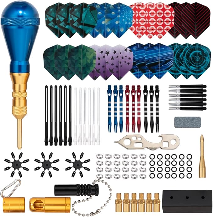 Deluxe Darts Tune up Kit Box | Flights, Sharpener, Shafts, O-Rings, Flight Savers, Accessories (10447-Deluxe)