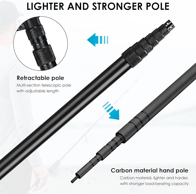 THKFISH Carbon Fiber Fishing Net - Long Handle, Portable Telescopic Landing Net - 27 to 157.5 Inch - Aluminum Mesh Frame Rubber Coated