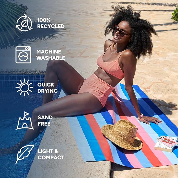 Dock & Bay Beach Towel - Quick Dry, Sand Free - Compact, Lightweight - 100% Recycled - Includes Bag - Ocean Pavilion - Large (160x90cm, 63x35)