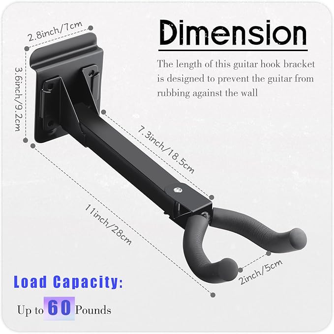 Therwen 20 Pcs Guitar Hanger Wall Mount Guitar Hangers Hooks Holders with Slat Adapter 180° Adjustable Black Hook Stand Wall Mount for Acoustic Electric Bass