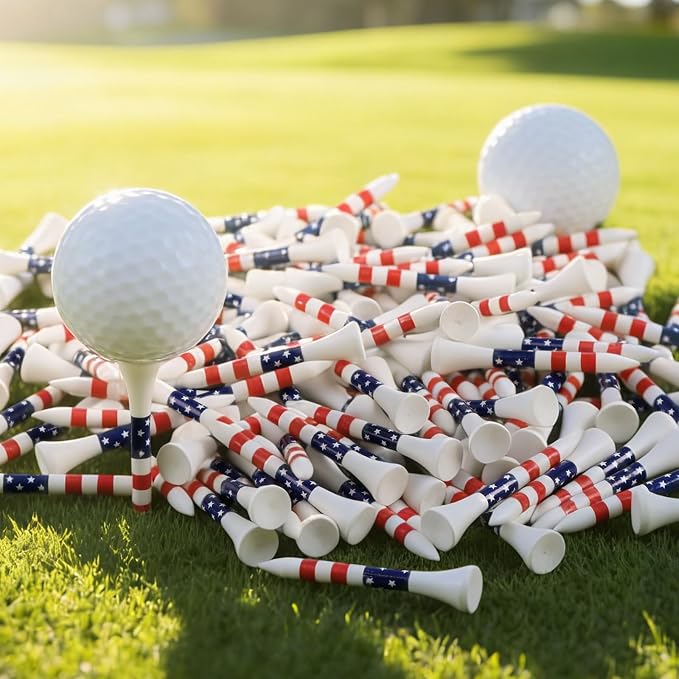Stylish Golf Tees Wood 2 1/8 Inch Value 500/1000 Pack, USA Flag with Pink White Bright Colors & Striped Design for Consistent Height & High Visibility