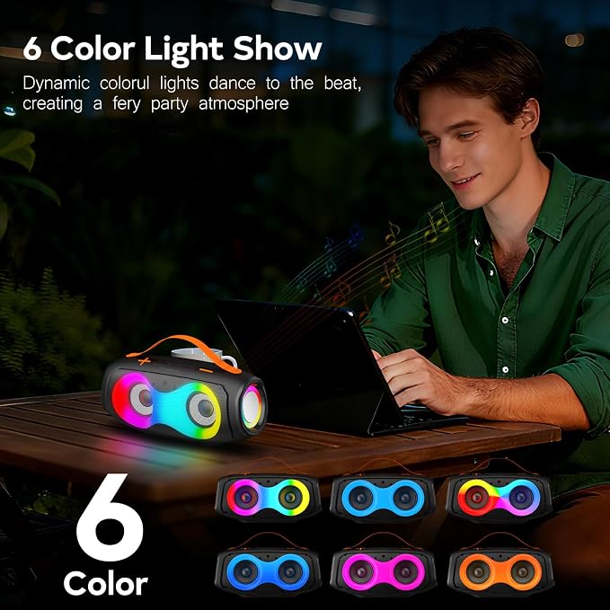 Portable Bluetooth Speaker,IPX5 Waterproof WirelessSpeaker with Dynamic Lights,TWS Pairing to 40W Stereo Sound,Bluetooth 5.0,20H Playtime, Outdoor/Home SmallSpeakers as Gifts for Kids Teens or Women