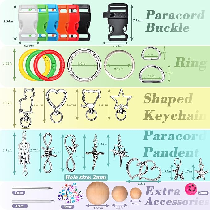 WEREWOLVES Paracord Bracelet Jig Kit - 4MM, 3MM, 2MM Parachute Combo Kit, 10FT Rope Complete Accessories and Paracord Jig Bracelet Maker (Luck, 10FT-35 Color)