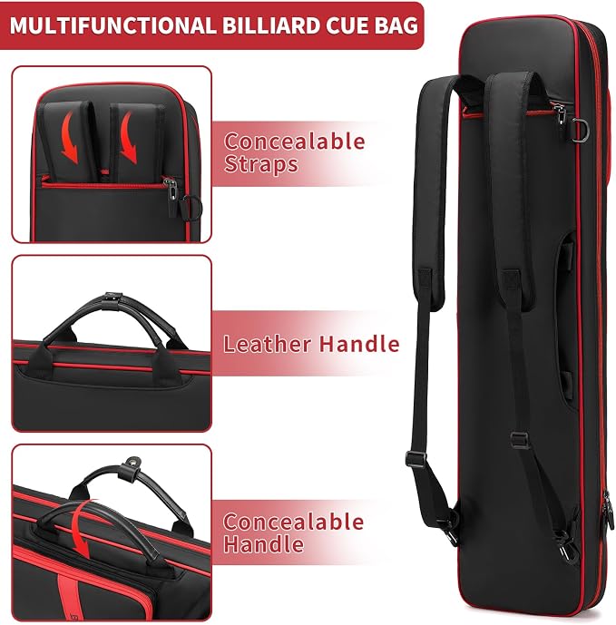 BOSSTIN Pool Cue Case, 3x4 / 5x5 Pool Stick Billiard Cue Accessories Soft Padded Bag Case