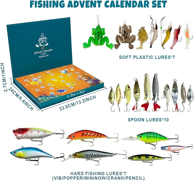 Fishing Lure Advent Calendar 2026 Christmas Countdown, 24 Days Lure Fishing Kit, Xmas Fishing Gift for Fisherman Adult Men Teen Boys